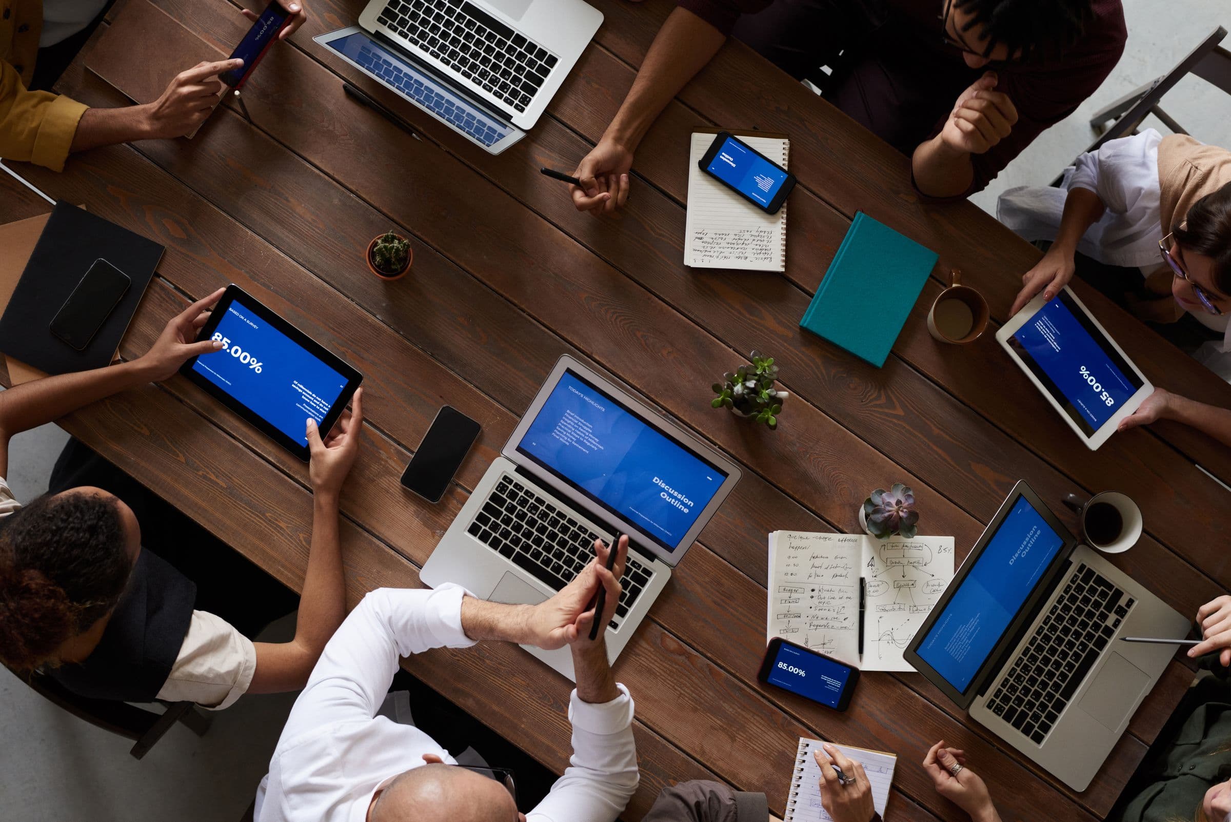 Business team reviewing a software project contract before signing
