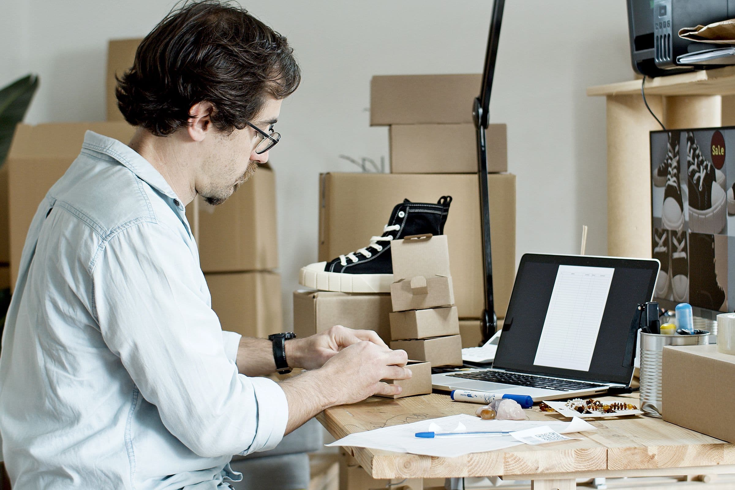 Small ecommerce team preparing first online orders for Saudi customers